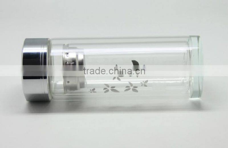 Transparent insulated double wall glass tea bottle
