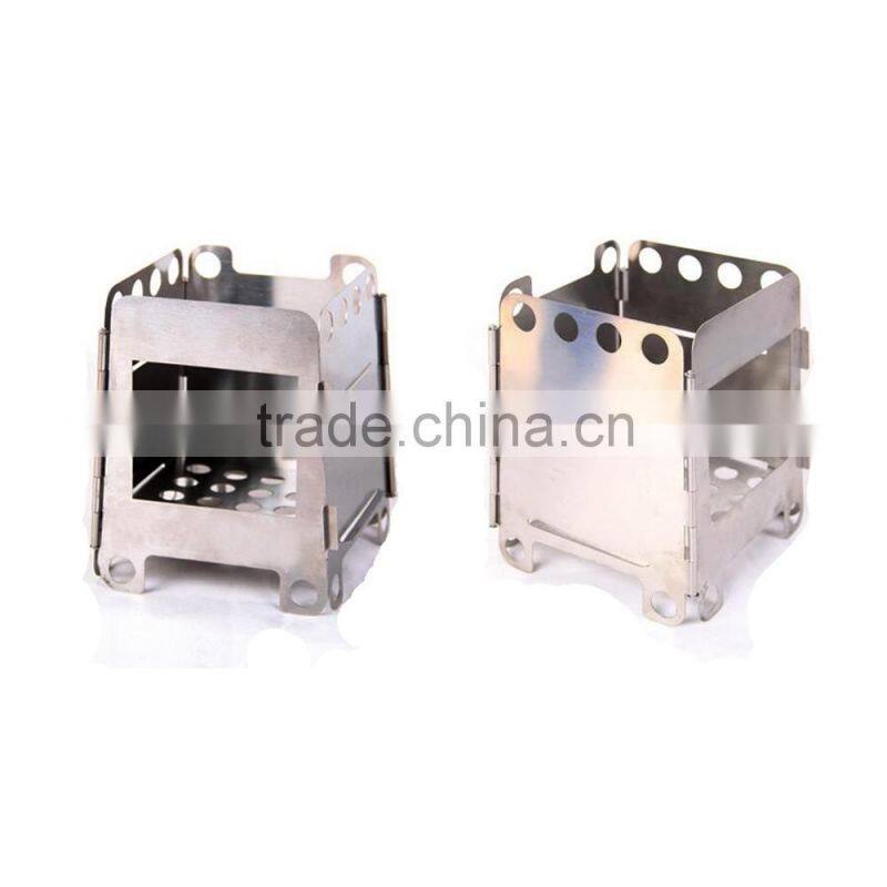 Stainless steel camping wood & alcohol stove with hinge portable stove outdoor with saucer wholesale alibaba