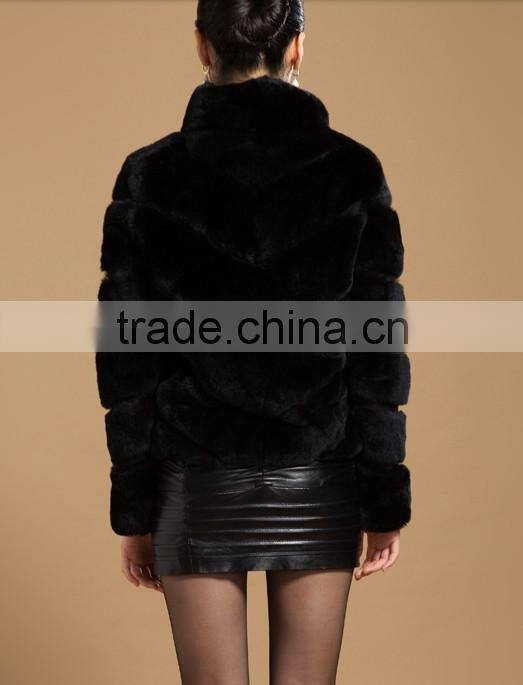 rex14046 wholesale fashion new design rex rabbit fur coat black