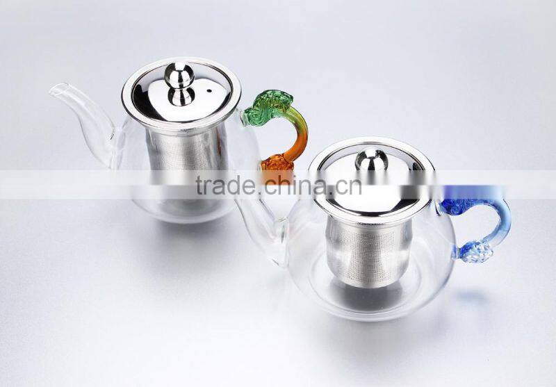 hot new products for 2015 color glass tea kettle with stainless steel strainer