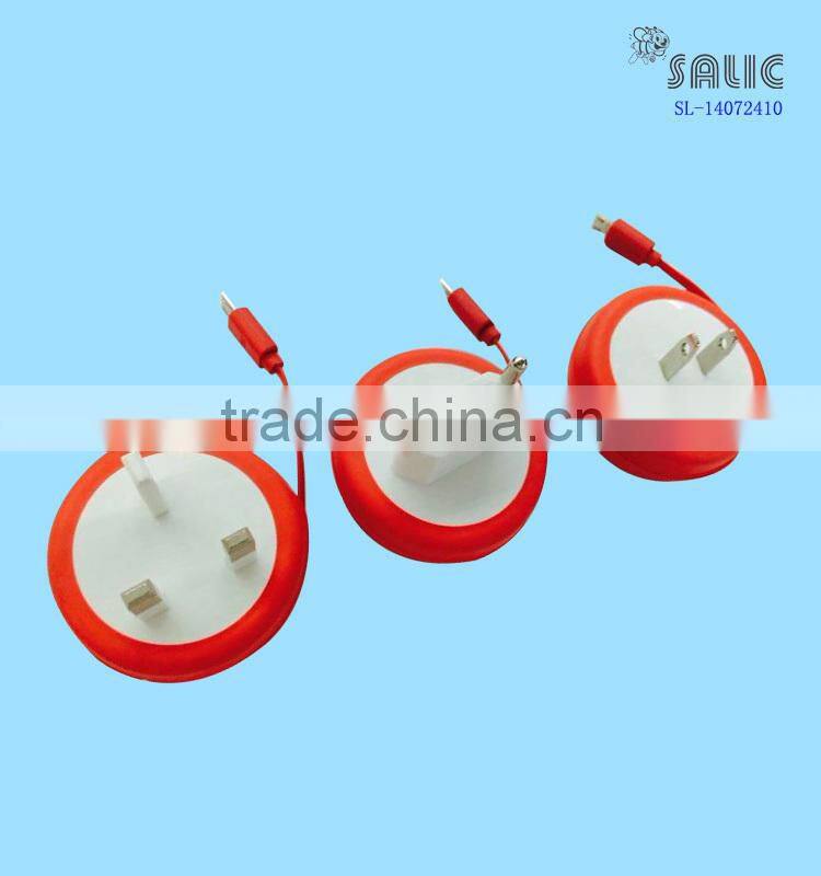 2015 Stylish Circle Wall charger with 1m data cable for iphone