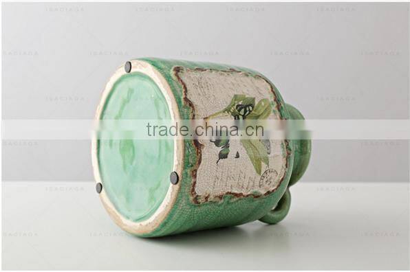 Green Ears Ceramic Glaze Vase Hand-painted Oil Painting B09BH04-5