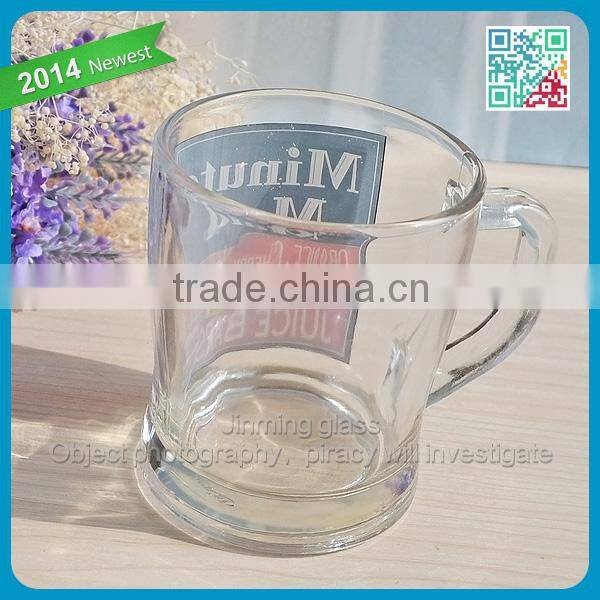 Wholesale transparent custom decal drinking glass cup with handle coffee glass cup brand juice glass cup handle small glass mugs