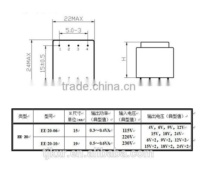 CE, ROHS, VDE, UL PCB mounted encapsulated 9V ac transformer