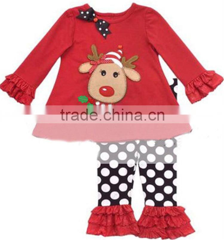 Kids Holiday Clothing Set Baby Girls Ruffle Pant Outfit baby girls Christmas cotton autumn clothes set for christmas TR-CA16