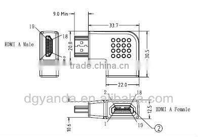 High quality hdmi female to hdmi male right angle adapter