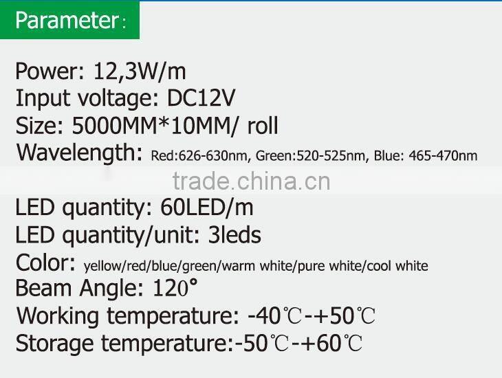 12.3W/M DC12V SMD2835 IP20 60LED/M 1080LM/M Flexible Led Strip light
