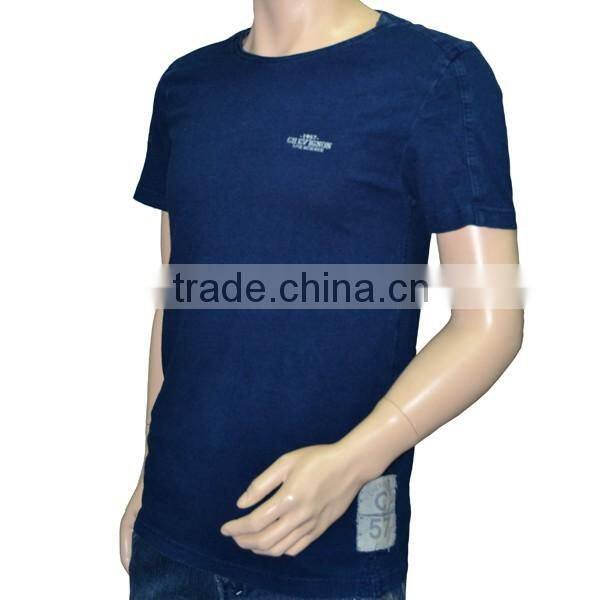 Men's T-shirt Knitted Denim Indigo Blue Enzyme Stone washed