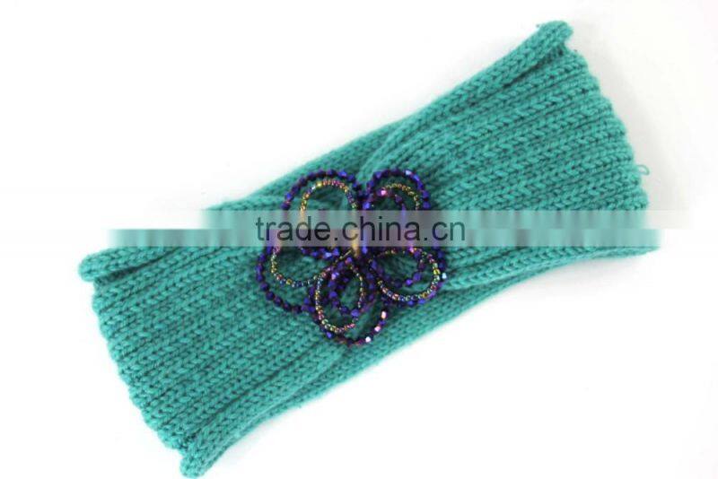 Promotion high quality knitted headband girls flower hairbands wholesale