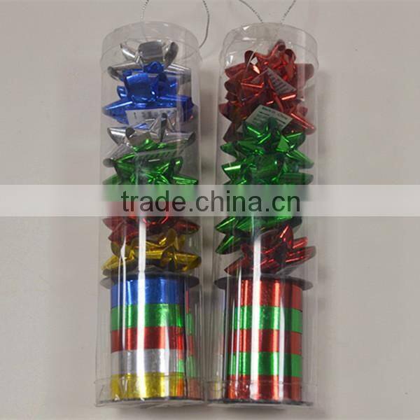 Golden And Silver Colored Gloss Metallic Curly Ribbon Gift Bows For Christmas Ornament