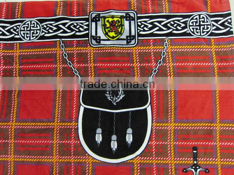 100% cotton velour printed scottish plaid beach towel plaid printed scottish beach towel