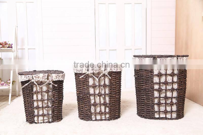 set of 3 maize weaved laundry hamper with lining