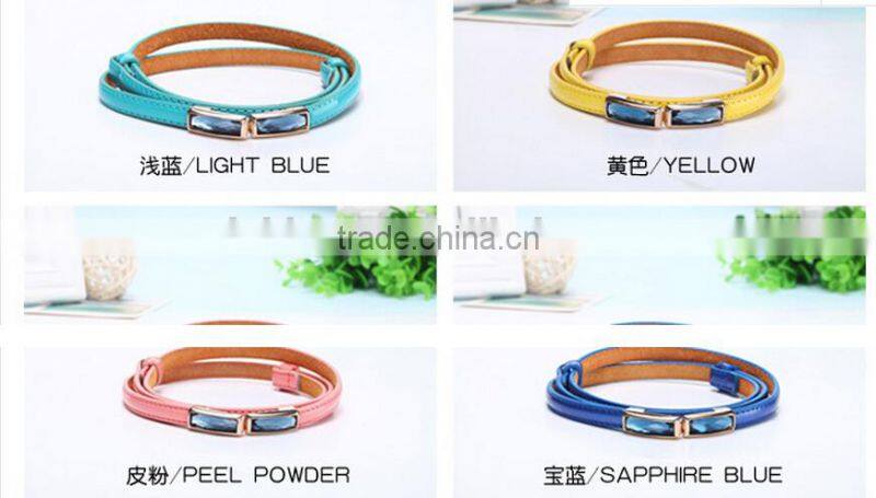 korea style simle fashion ladies and women small diamond buckle light color patent leather narrow waist belt for dress and