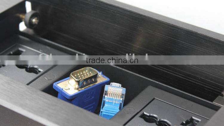 Desktop multimedia cable cubby with POWER HDMI USB VGA AUDIO