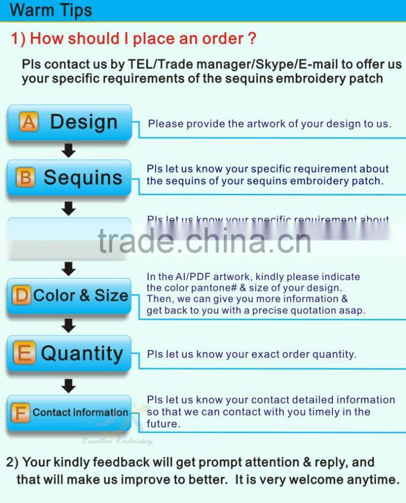 high quality iron-on sequins embroidery number