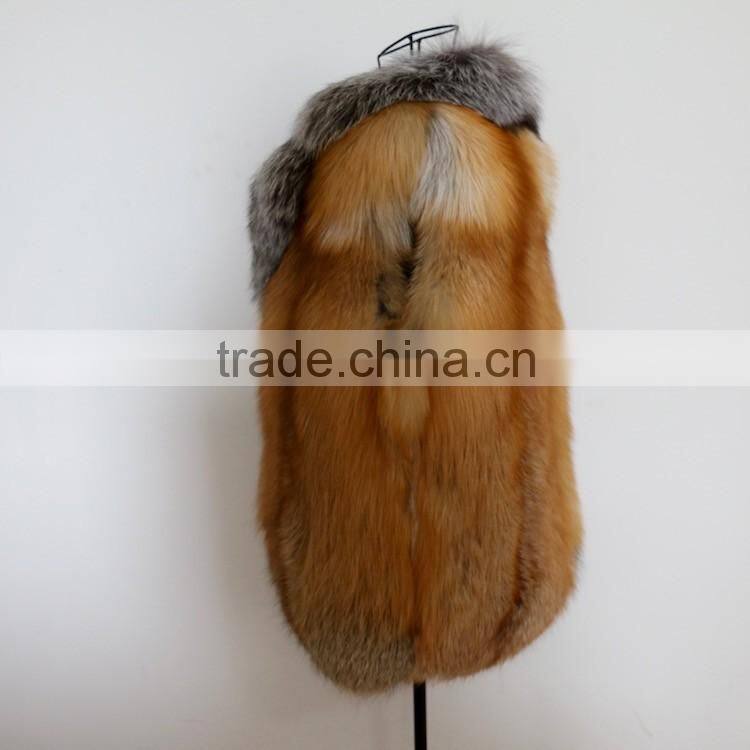 2016/2017 Retail Hot Sale Natural Red Fox Fur Vest with Silver Fox Fur Collar for Fashion Women Fur Gilet with Cheap Price