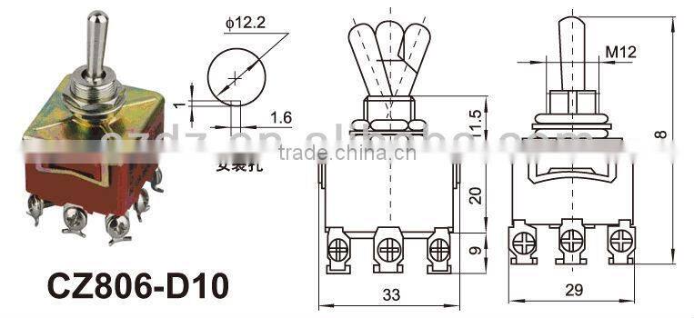 TPDT toggle switch 20a / 9 pin toggle switch china manufacturer