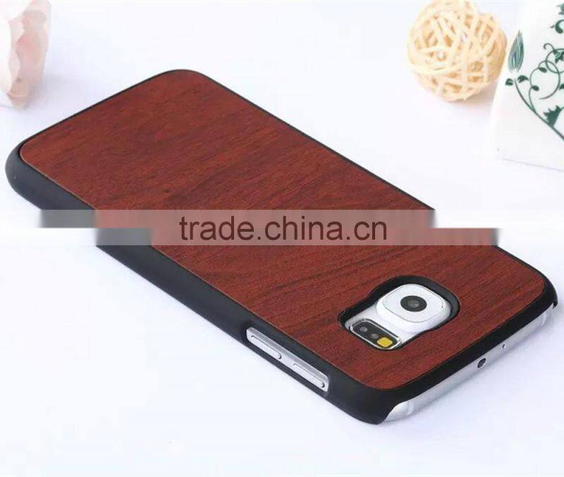 Wood pattern PU+Rubberized pc leather back hard case for Samsung S6
