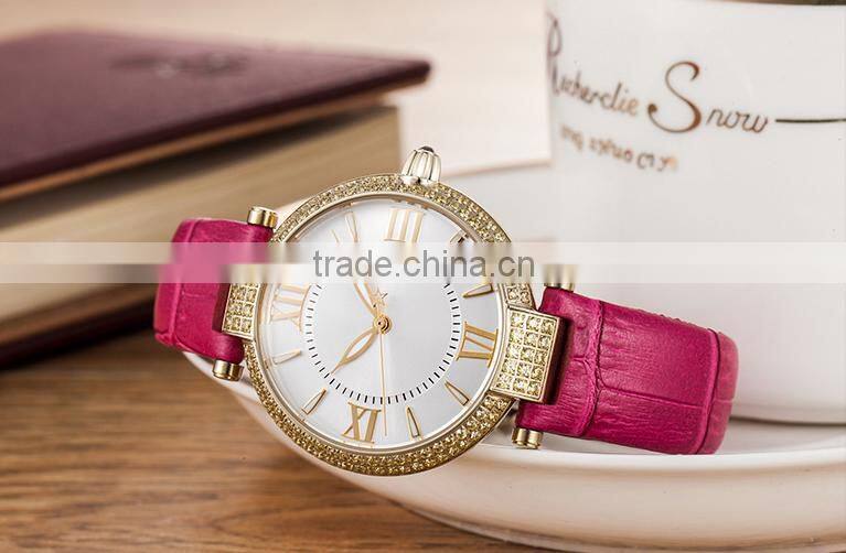 Hot Sale Lady Leather Crystal Wrist Watch With Fashion Style