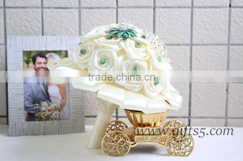 Handmade Custom Satin white Pearl Jeweled Wedding Bouquet ,brooch Bouquet
