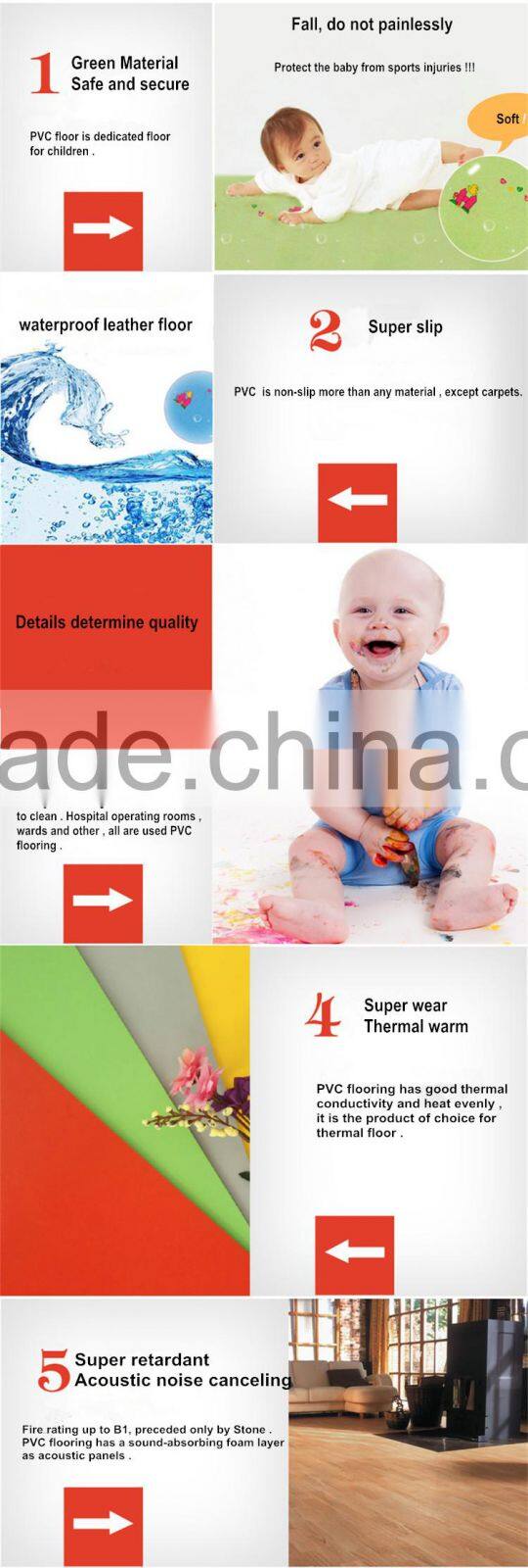 Commercial anti-static homogeneous pvc flooring for danceing room