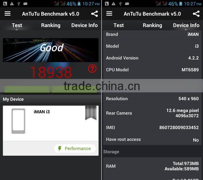 iMAN i3 Smartphone IP68 Android 4.2 MTK6589T 1GB 16GB 4.3 Inch QHD IPS Screen Black