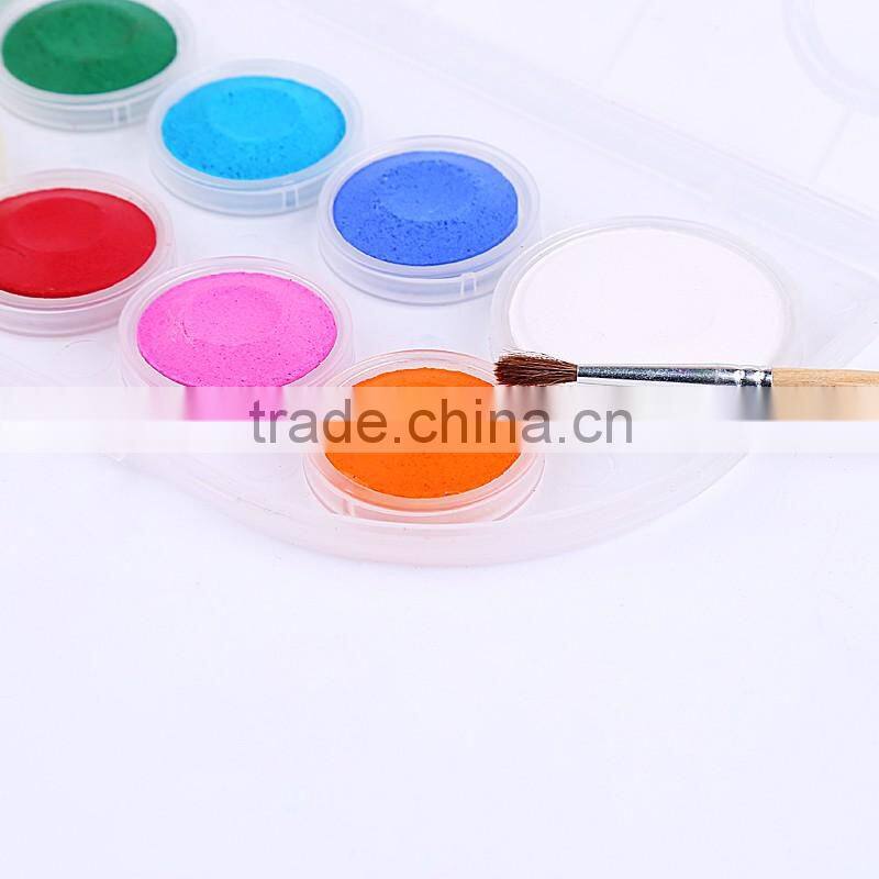 High quality 12pcs solid powder water color cake airbrush paint for kids,tempera kids paint powder watercolor in plastic box