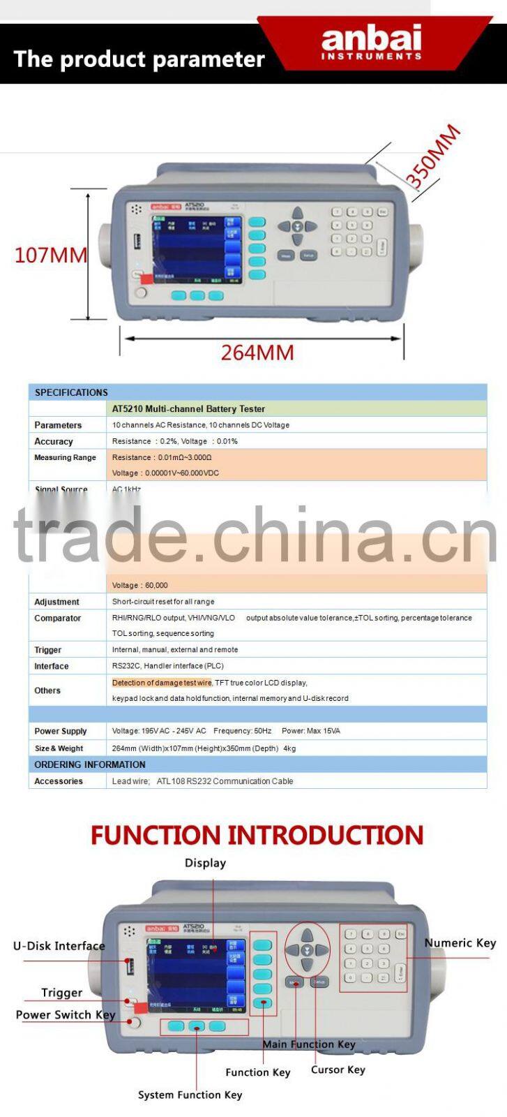 AT5210 Multi-Channel Battery Tester with TFT True Color LCD Display