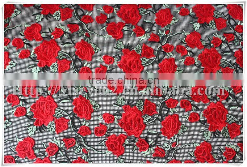 New arrival embroidered eyelash custom mesh embroidery lace fabric for dress