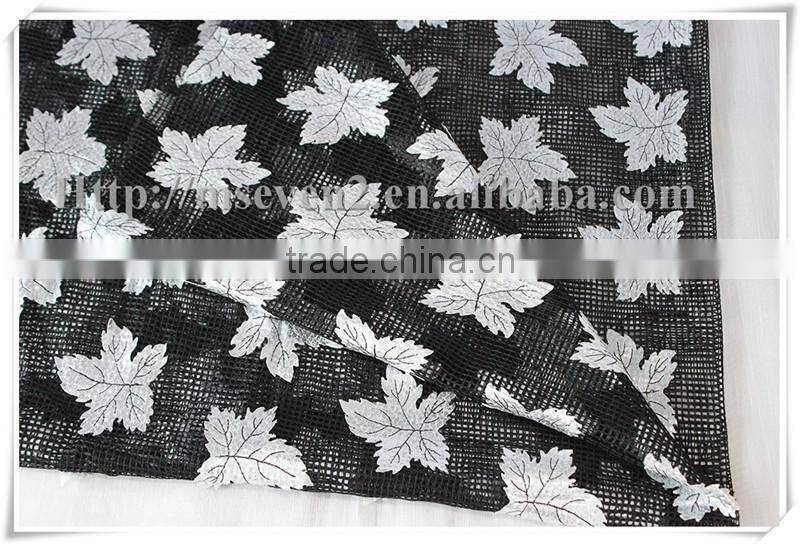 2016 Most fancy design Silver Maple leaf shape laser PU Embroidery lace fabric