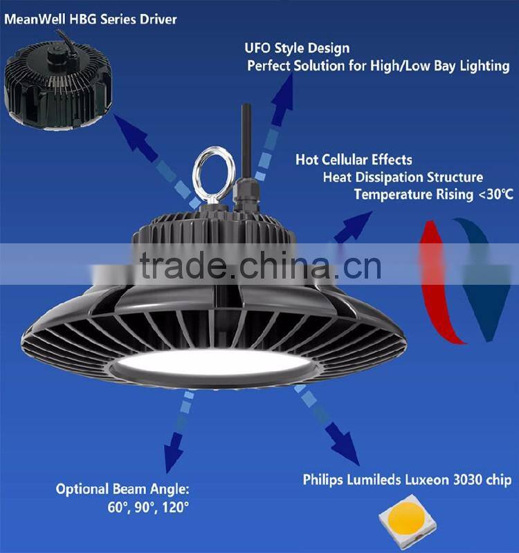patent design high power ufo led high bay light 200w industrial outdoor with 3years warranty