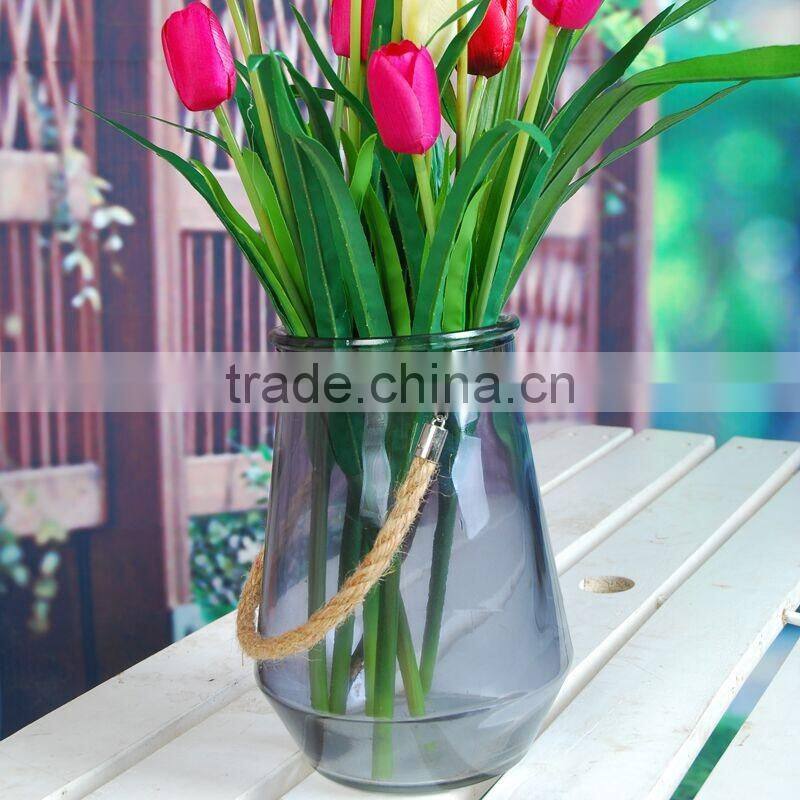 glass Vase clear glass Flowerpot with hemp string handle
