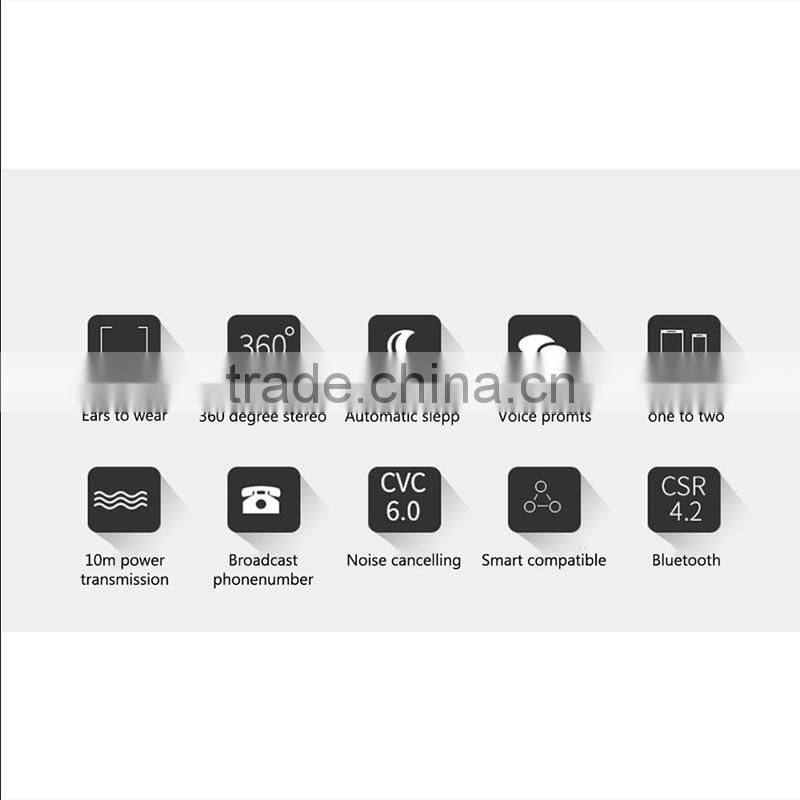 High quality CSR 4.2 version wireless bluetooth twins stereo In-Ear earphones
