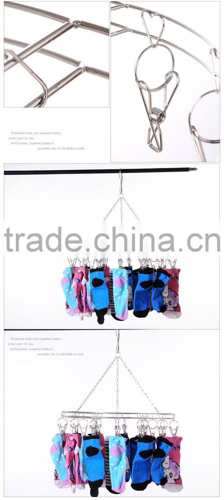 China wholesale round clothespins stainless steel anti-slip underpanty bra sock hanging rack 22 pegs
