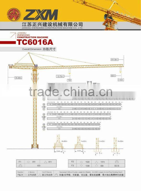 HOT Selling Used high quality Tower crane--topkit TC6016A/QTZ125