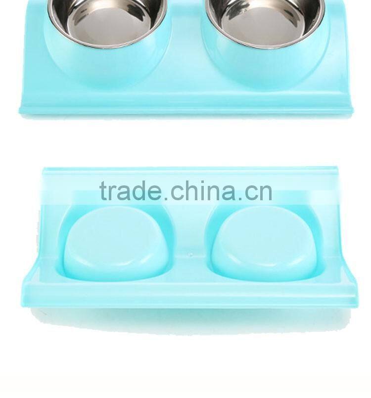 pet accessories eco plastic stainless steel anti slip leak proof double cat dog pet feeder water food bowl