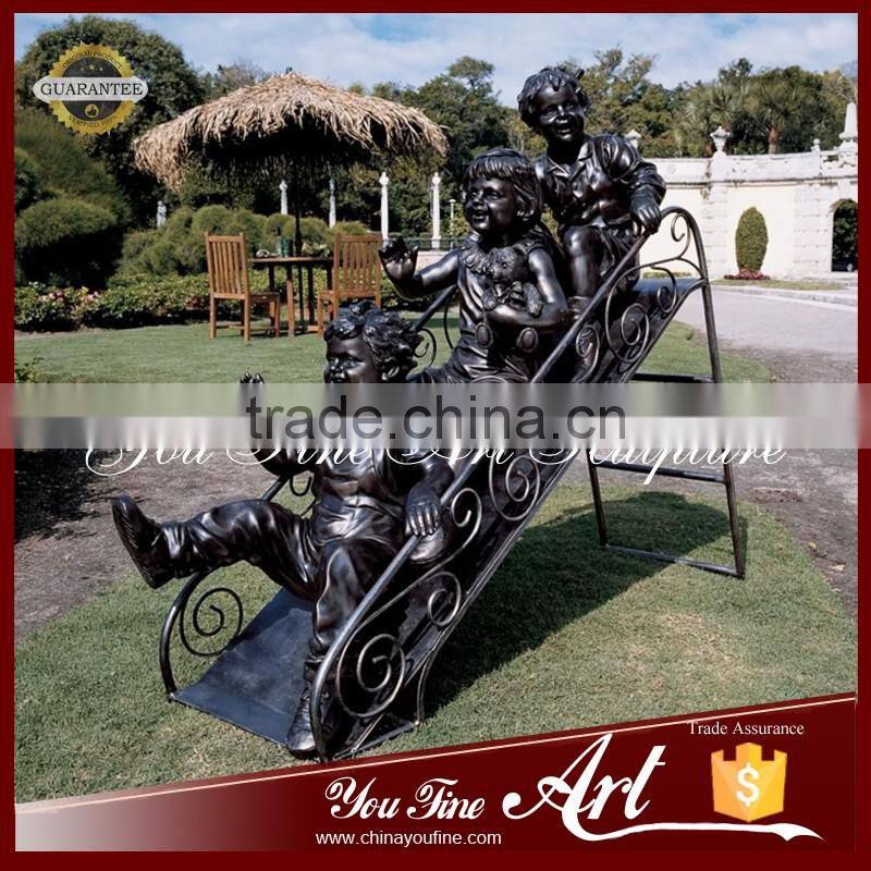 Playing Slide Bronze Garden Children Statues