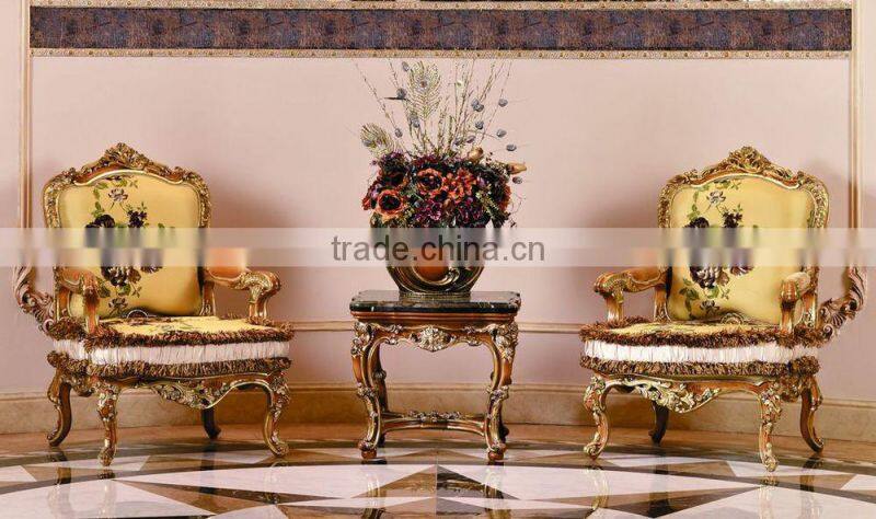Luxury European Victorian Style Living Room Golden Sofa Set/Fancy Palace Noble EmbroideryTufted Button Fabric Sofa With Cushions