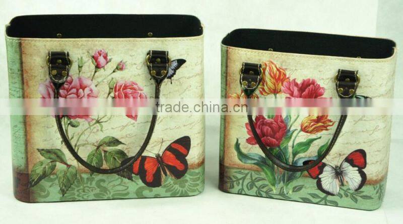 Fancy Handbag Betterfly Print Magazine Rack, Art Leather With Handles