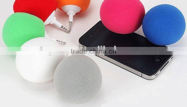 2016 Hot selling portable sponge USB mini ball speaker with 3.5mm jack audio cable for all mobile phone, laptop etc