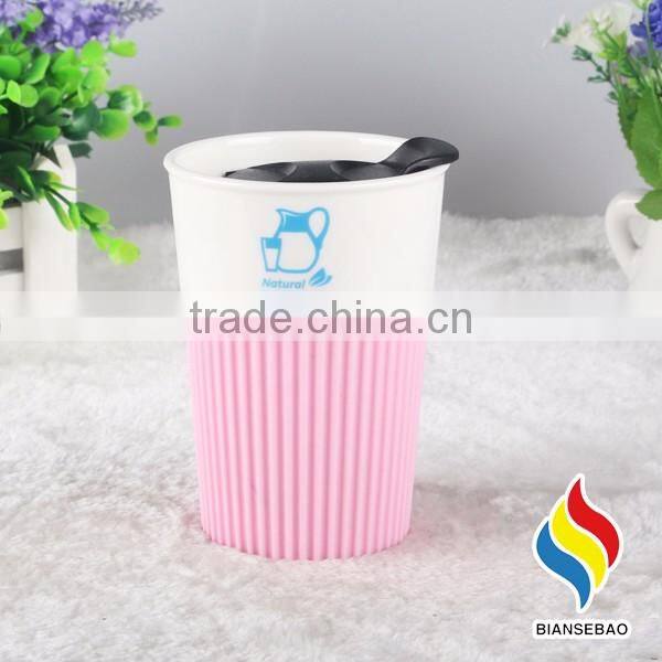 Ceramic travel mug double wall ceramic cup with lid