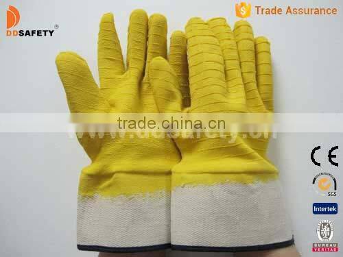 DDSAFETY 2017 Hot Sale Fully Yellow Latex Crinkle Finished Gloves