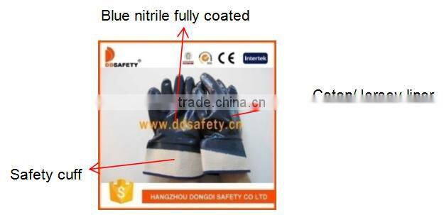 DDSAFETY Bule Color Industrial Knit Cotton Jersey Nitrile Coated Glove With Safety Cuff