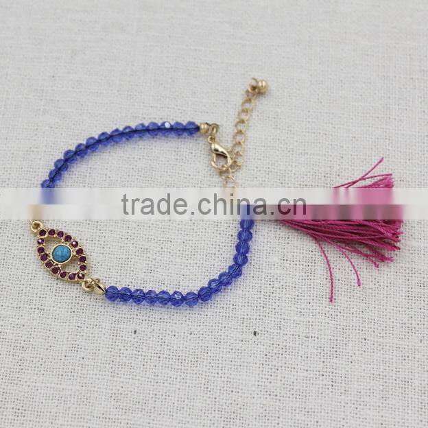 rhinestone turquoise inset oval evil eye charm crystal bracelet fashion tassel bracelet