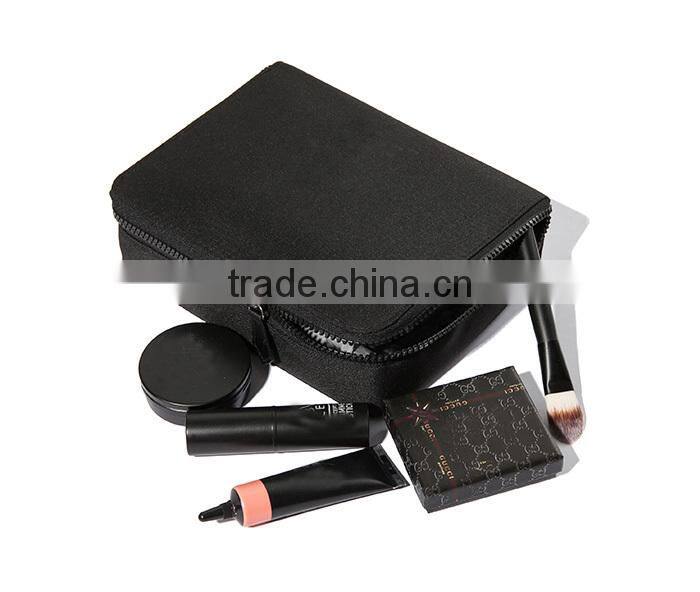 Black pu leather designer makeup bag with professional
