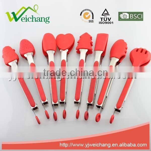 WCE13 Premium Comfort Stainless Steel Locking Kitchen Tongs Food Tong with Silicone Heads, Good Grip and Built In Stand