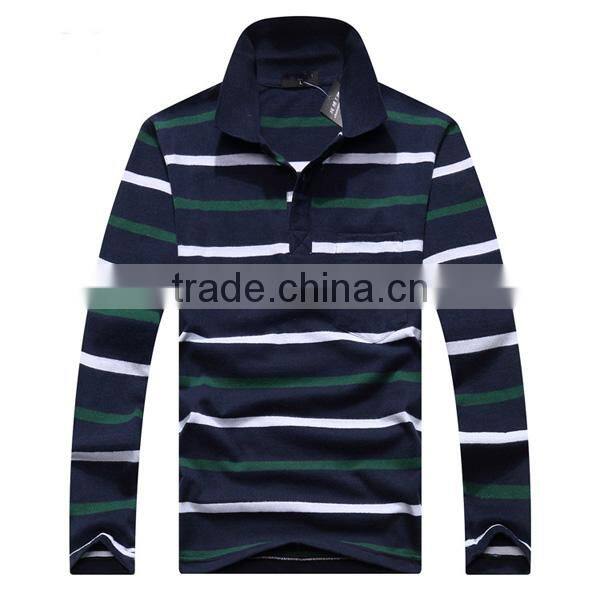 2016 black and white horizontal bands hot sale long sleeve men's polo shirt