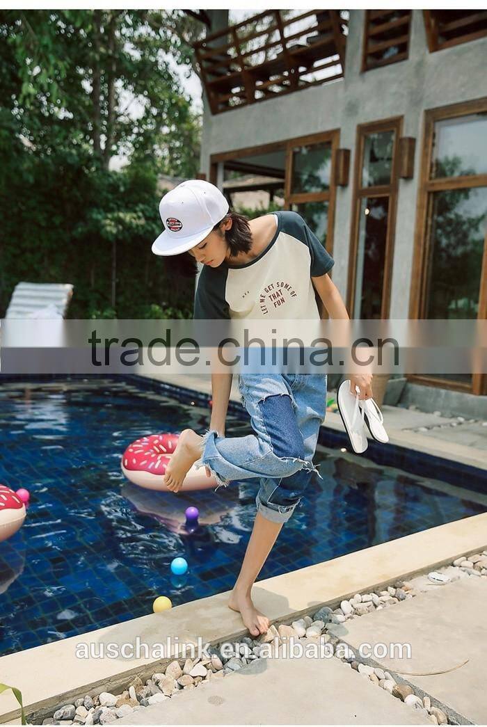 summer trendy exotic knee patches straight jeans fashion design