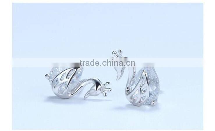 New design fine jewelry 100% 925 Sterling Silver Swan zircon earrings
