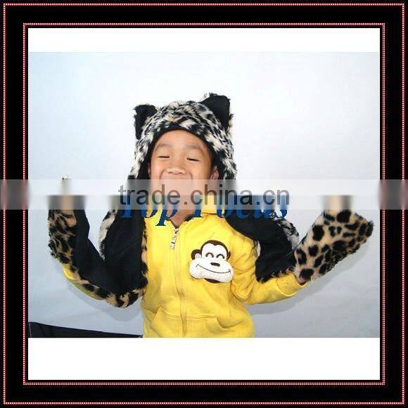 HIGH QUALITY FLUFFY FAUX FUR ANIMAL HOOD KID'S HATS LEOPARD